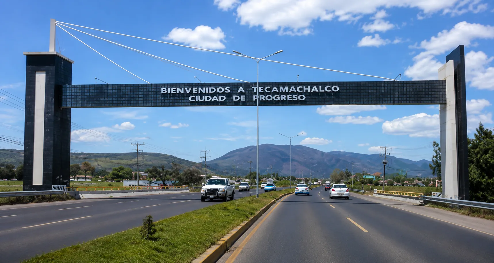 Representación ilustrativa del acceso carretero a Tecamachalco, Puebla